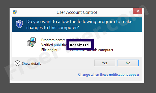 Screenshot where Resoft Ltd appears as the verified publisher in the UAC dialog